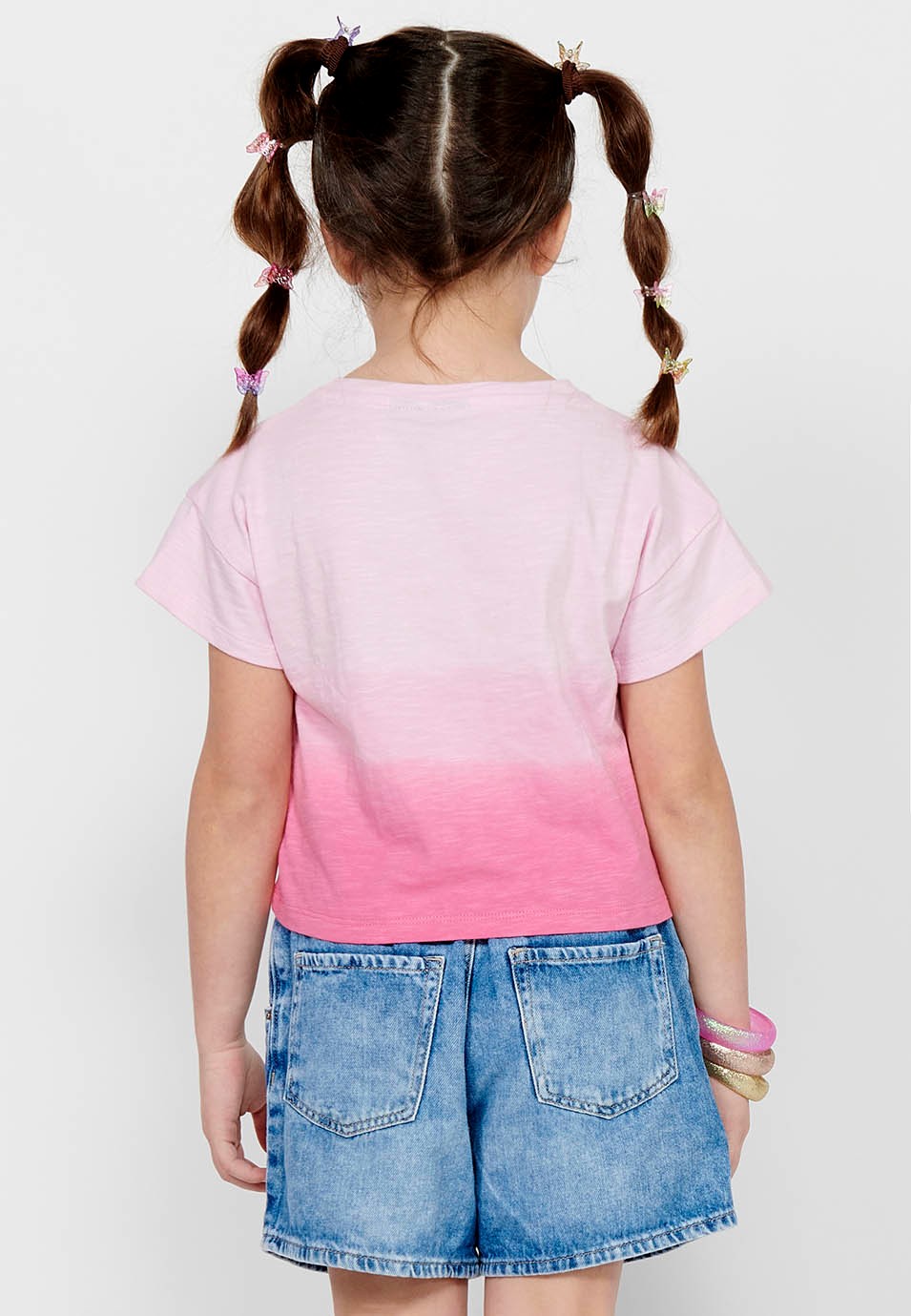 Short-sleeved T-shirt Cotton Top with Round Neck and Front Letters with Pink Volume for Girls 4