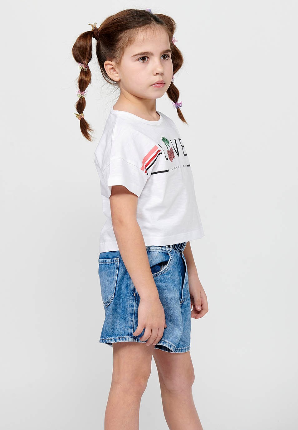 Camiseta de manga corta Top de Cuello redondo con Estampado delantero Color Blanco para Niña