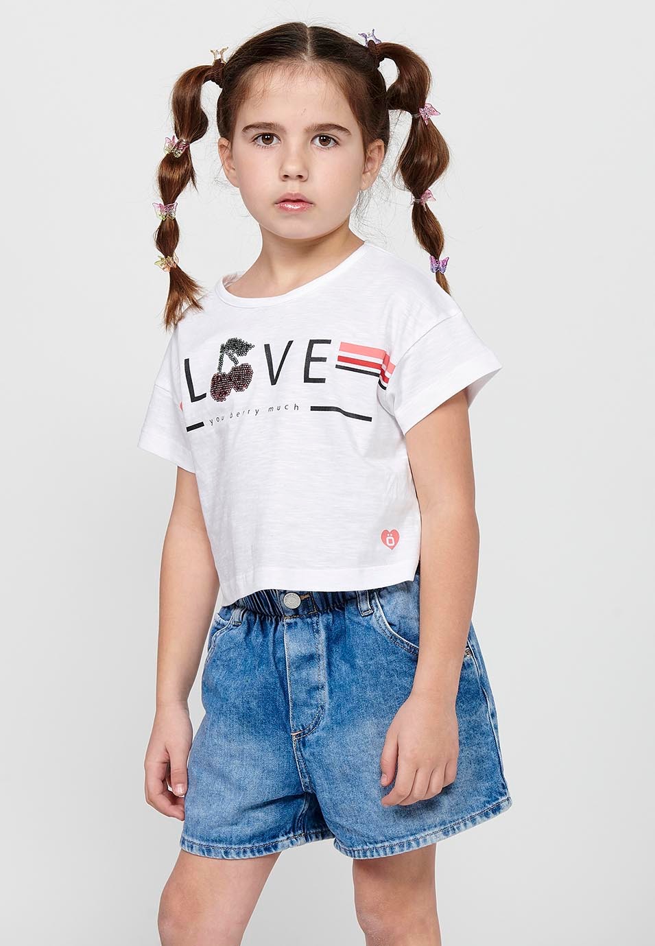 Camiseta de manga corta Top de Cuello redondo con Estampado delantero Color Blanco para Niña