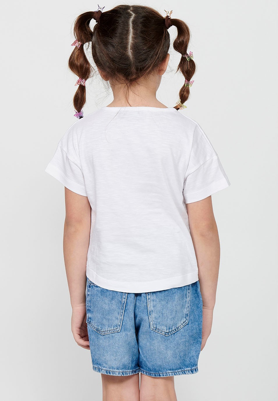 Camiseta de manga corta Top de Cuello redondo con Estampado delantero Color Blanco para Niña
