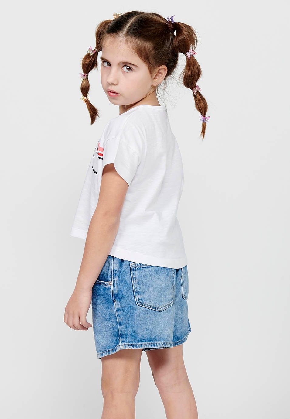 Camiseta de manga corta Top de Cuello redondo con Estampado delantero Color Blanco para Niña