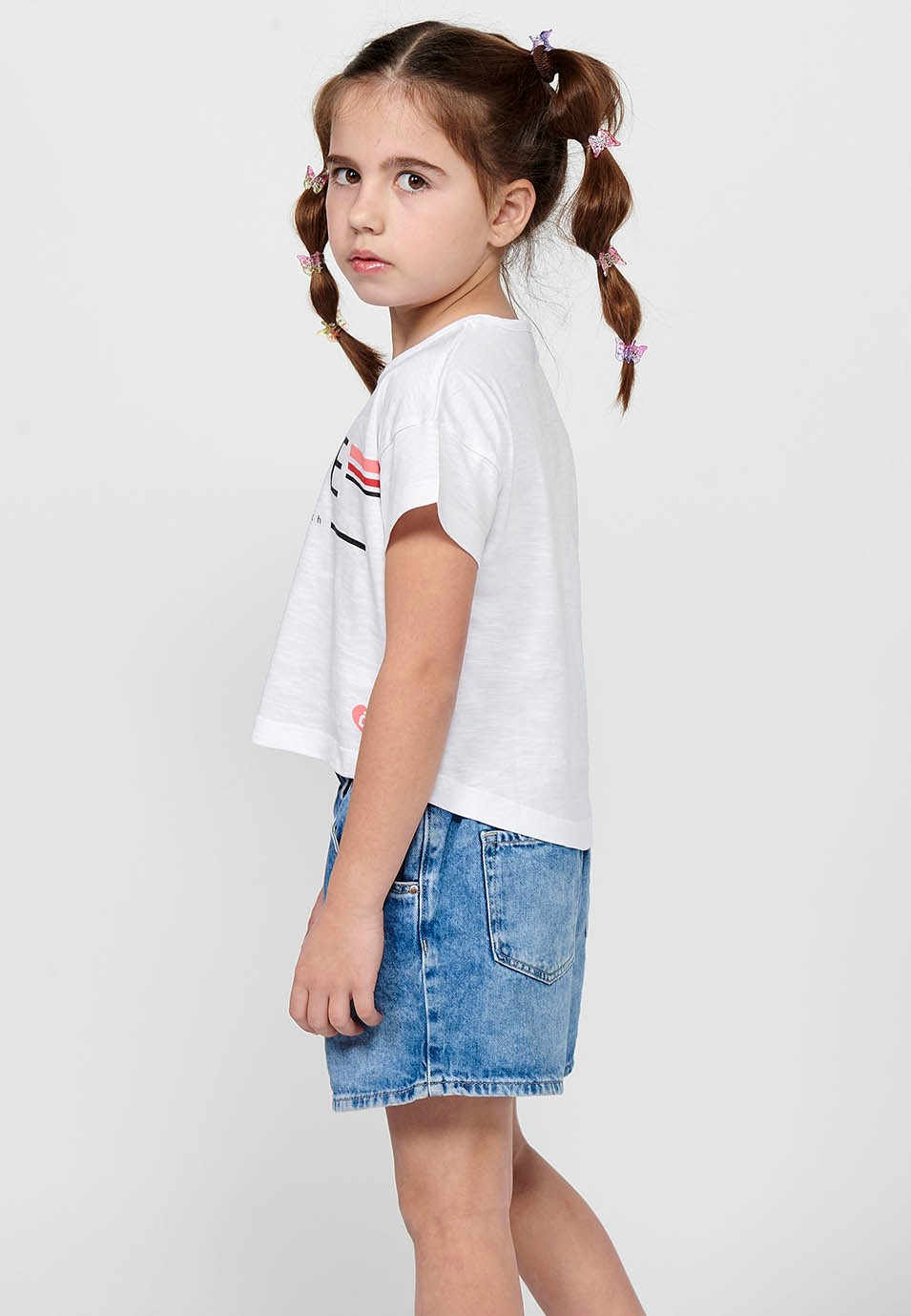 Camiseta de manga corta Top de Cuello redondo con Estampado delantero Color Blanco para Niña