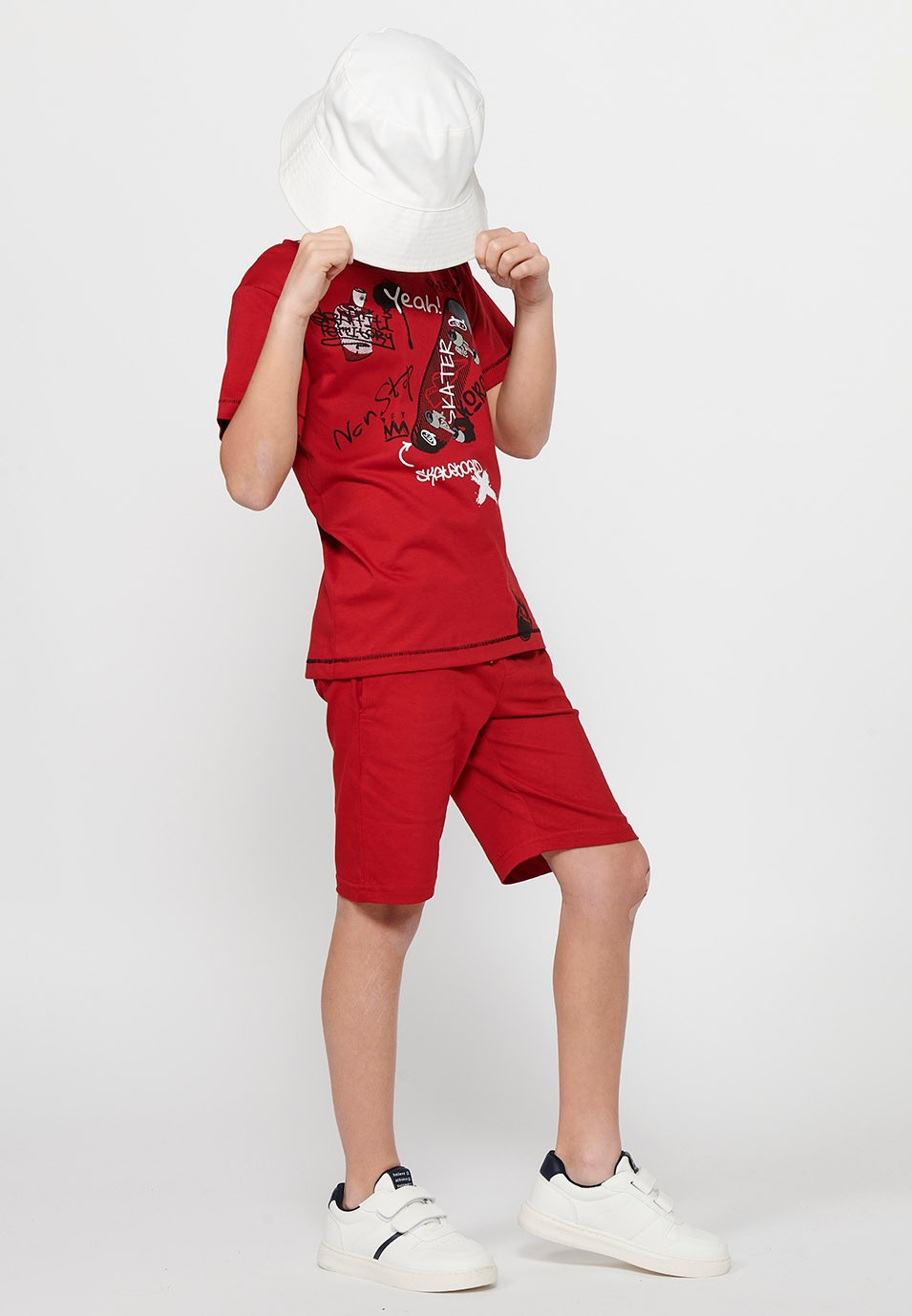 Pack of two short-sleeved Cotton T-shirts with Round Neck and Multicolor Front Print for Boys
