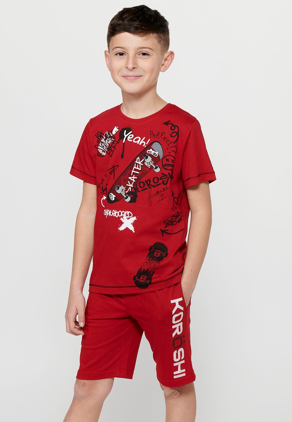 Pack de dos Camisetas de manga corta de Algodón con Cuello redondo y Estampado delantero de Color Multicolor para Niño 6