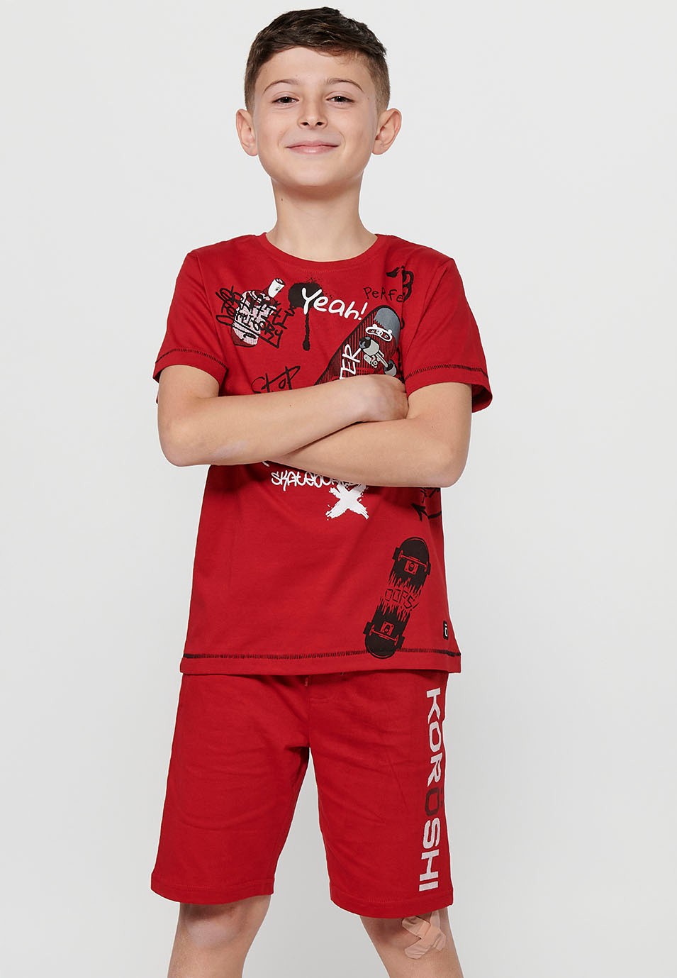 Pack de dos Camisetas de manga corta de Algodón con Cuello redondo y Estampado delantero de Color Multicolor para Niño 4