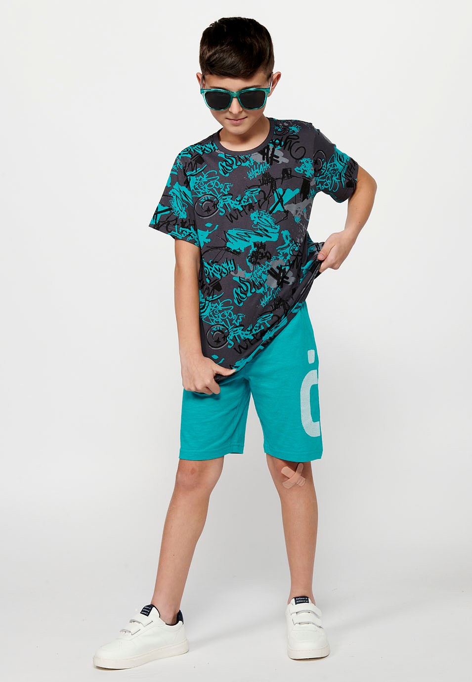 Pack T-shirt et short, le T-shirt imprimé à manches courtes et le short Menthe avec taille caoutchoutée pour Garçon 1