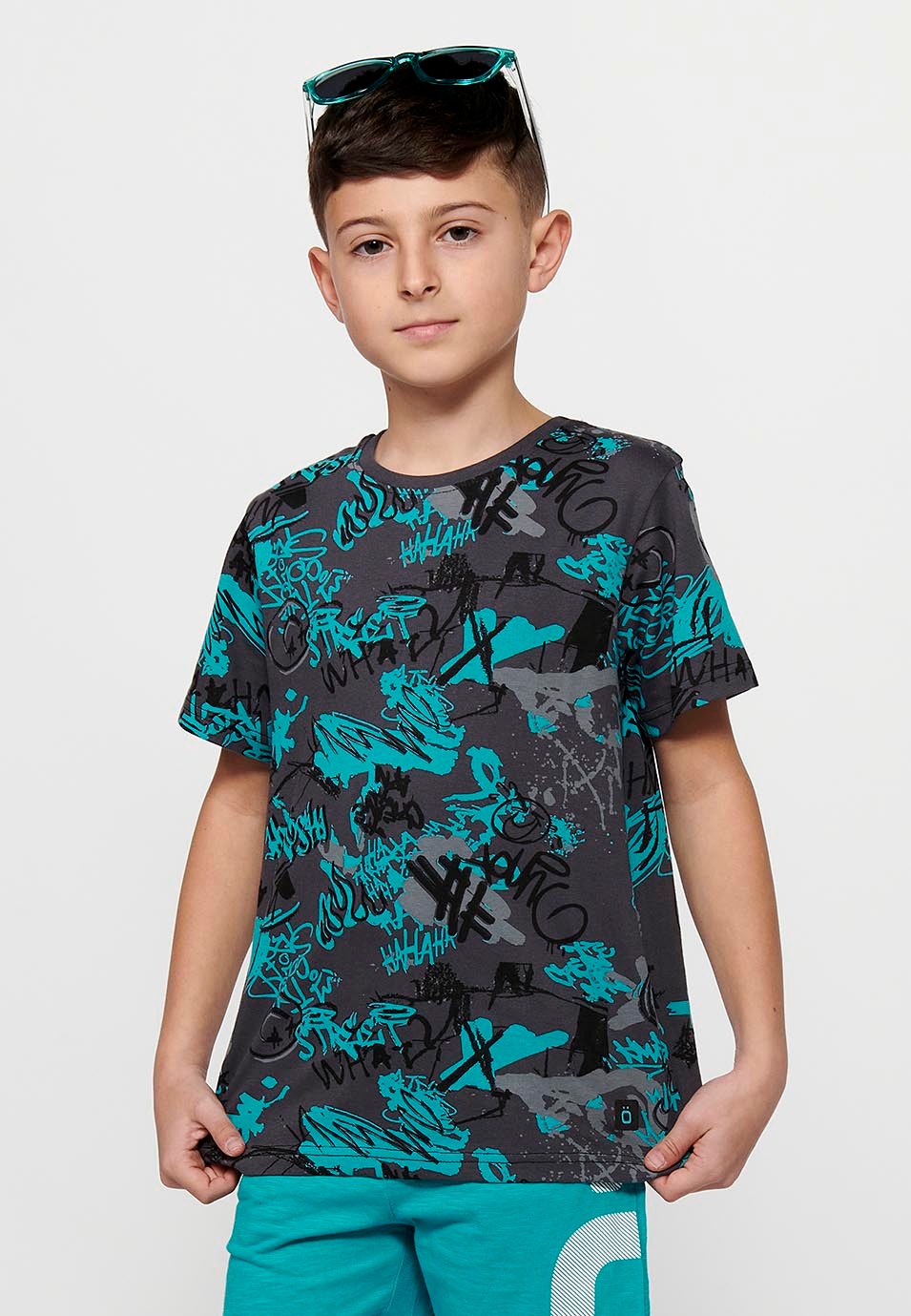 Pack de camiseta y pantalón corto la Camiseta de manga corta y estampada y el Pantalón corto con cintura engomada de Color Menta para Niño 5