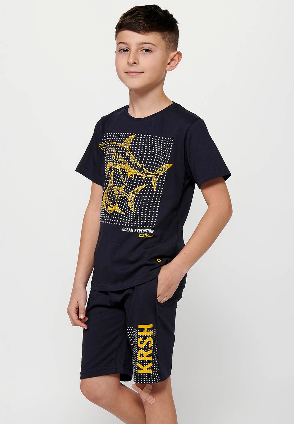 Pack de camiseta y pantalón corto con Camiseta de manga corta y estampado delantero y Pantalón corto con cintura engomada de Color Navy para Niño 3