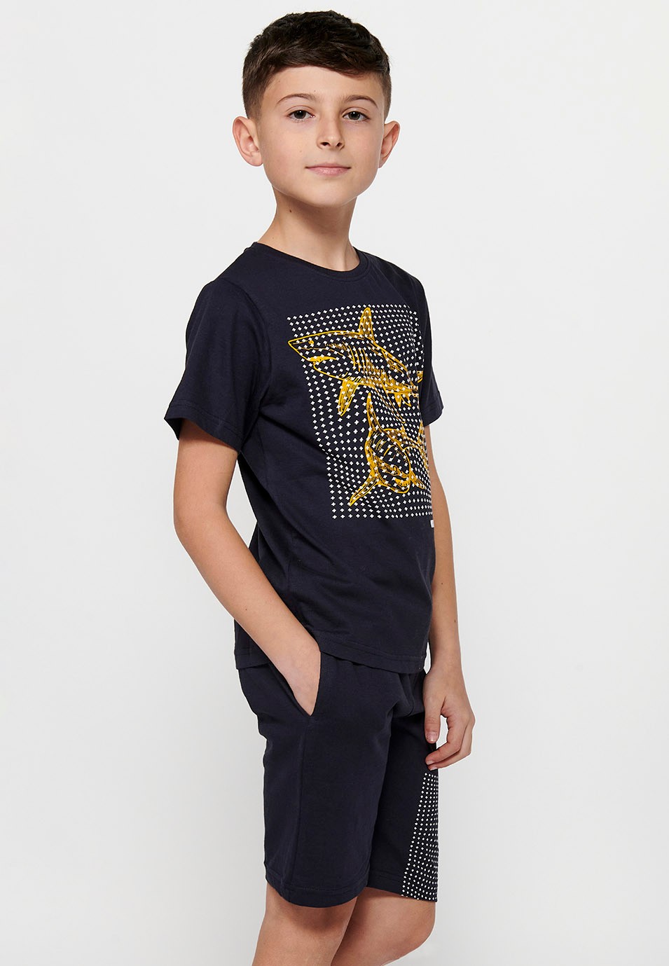 Pack de camiseta y pantalón corto con Camiseta de manga corta y estampado delantero y Pantalón corto con cintura engomada de Color Navy para Niño 4