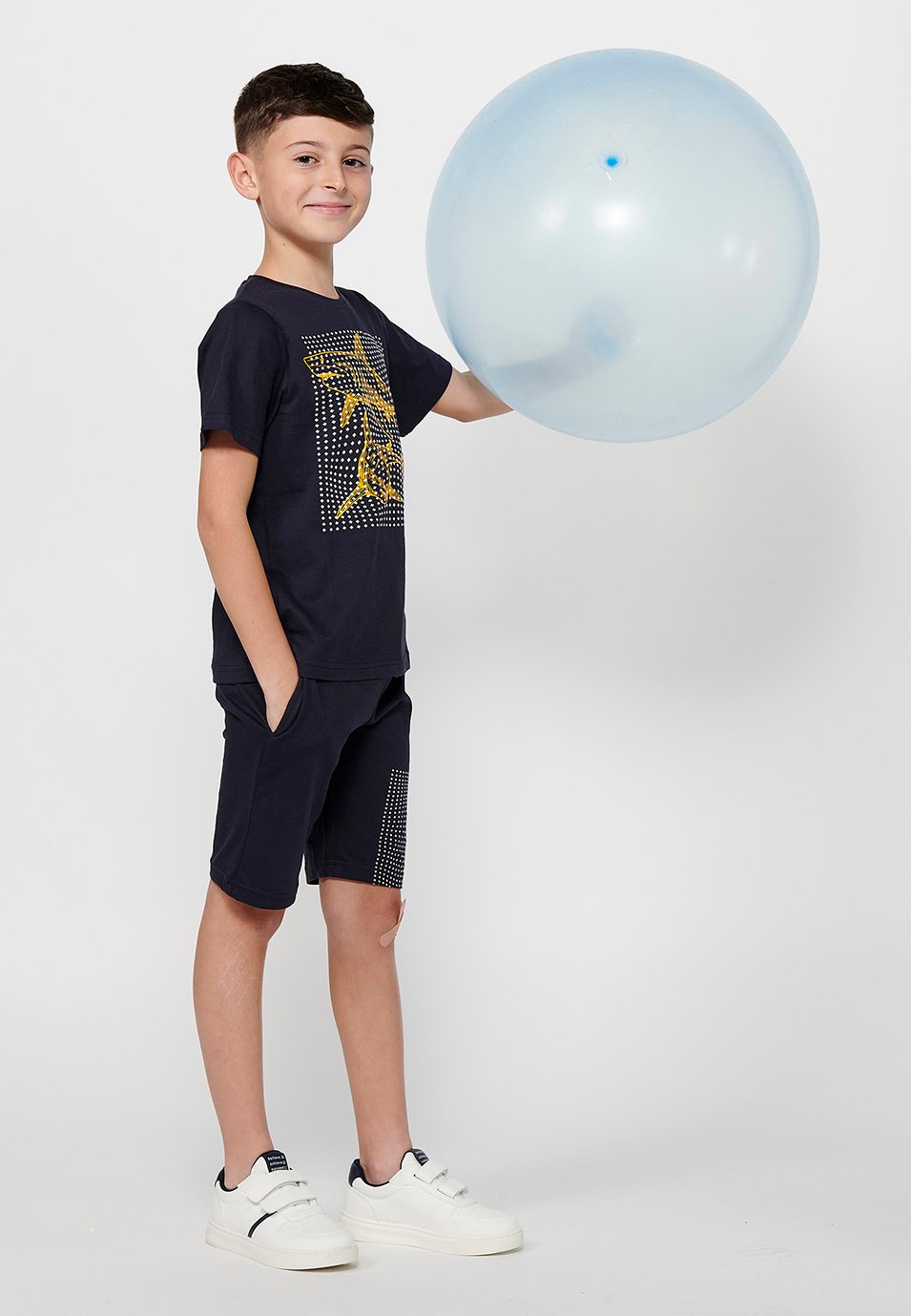 Pack de camiseta y pantalón corto con Camiseta de manga corta y estampado delantero y Pantalón corto con cintura engomada de Color Navy para Niño 2