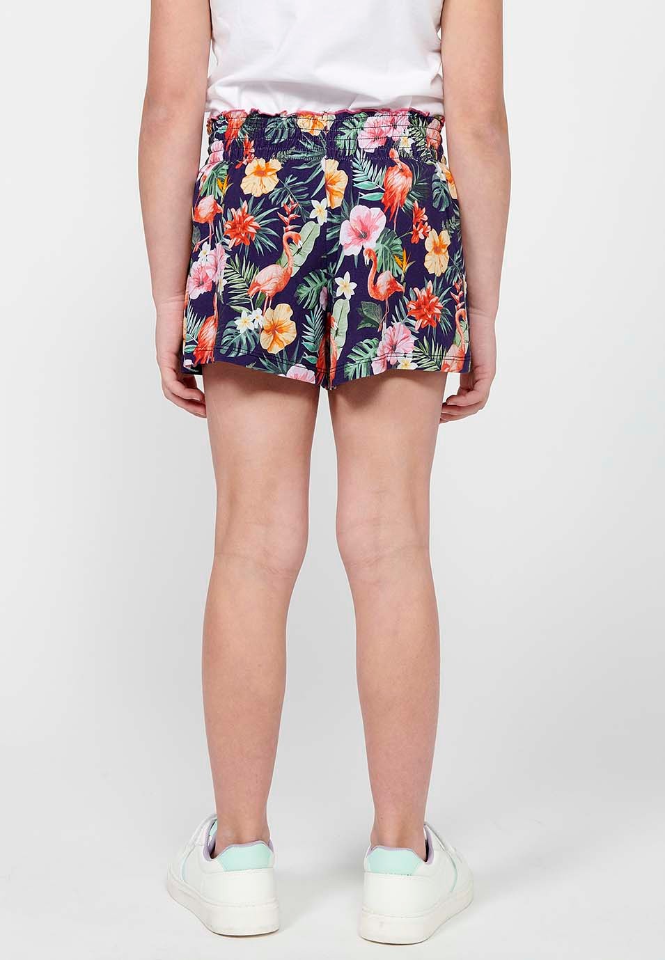 Pack of two shorts, one of them with a floral print and both with a wide elastic waistband and Multicolor drawstring for Girls 8