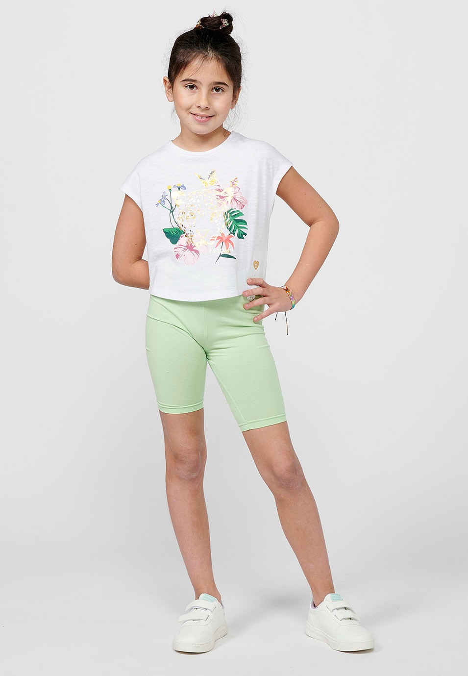 Pack de tres pantalons curts Shorts amb Estil leggings i Un d'ells amb animal print amb Cintura engomada de Color Multicolor per a Nena 1