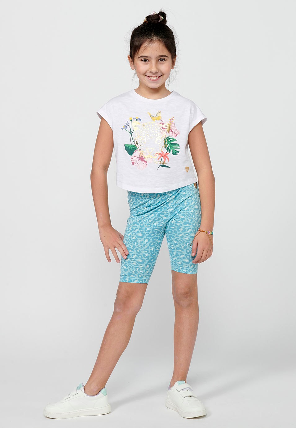 Pack de tres pantalons curts Shorts amb Estil leggings i Un d'ells amb animal print amb Cintura engomada de Color Multicolor per a Nena 7