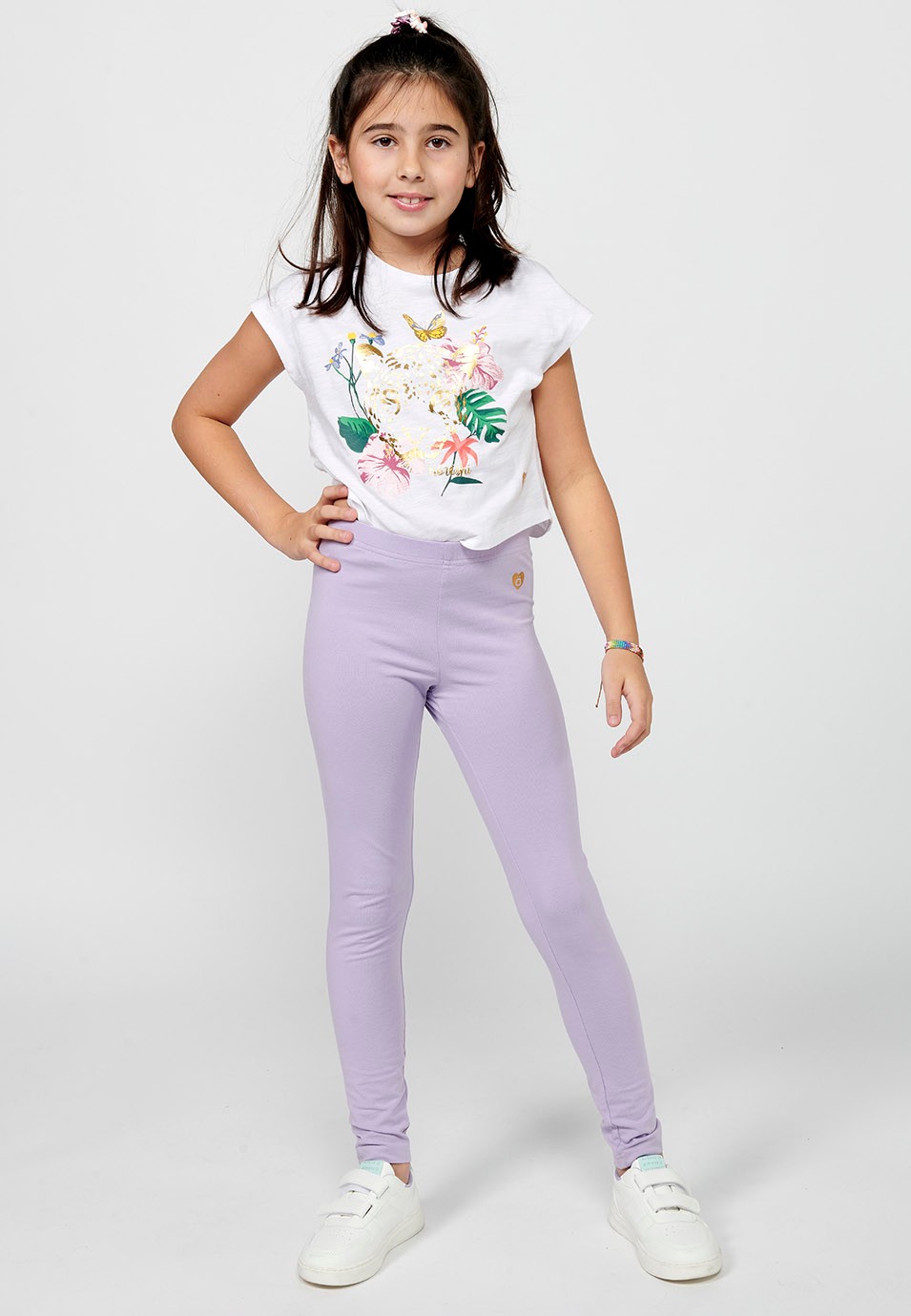 Pack of two long leggings, one of them with an animal print and elastic waistband in Multicolor for Girls