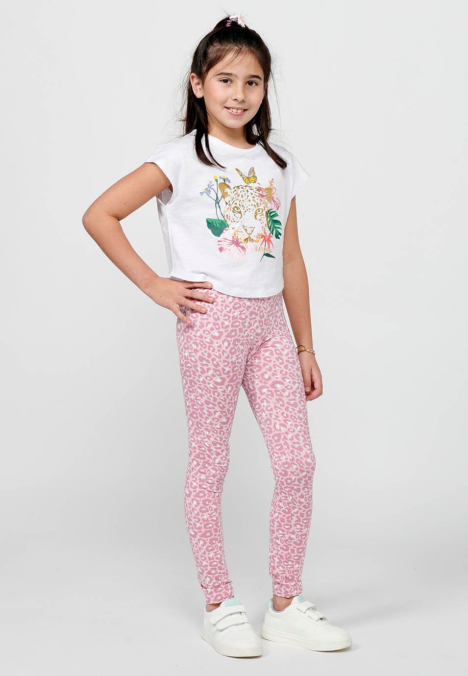 Pack of two long leggings, one of them with an animal print and elastic waistband in Multicolor for Girls 2