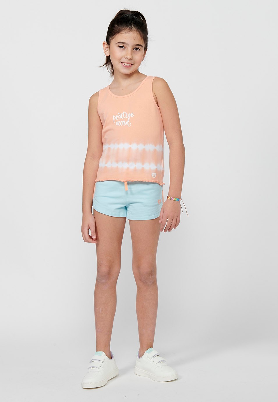 Pack of top and shorts, the tank top and front print and shorts, adjusted at the waist with Multicolor elastic band for Girls 1