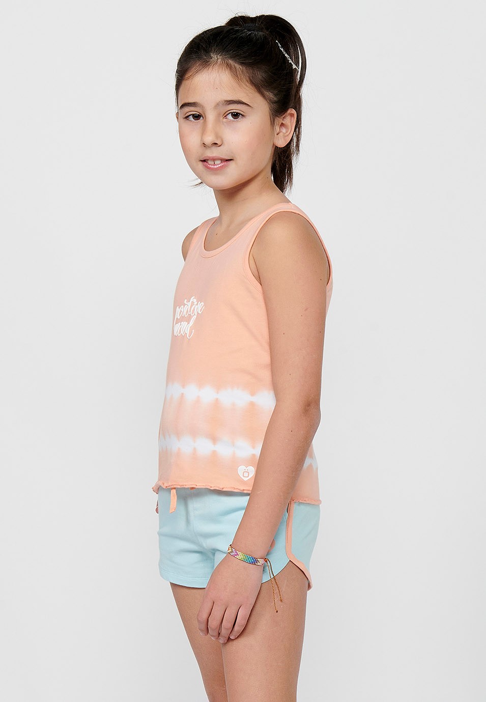 Pack of top and shorts, the tank top and front print and shorts, adjusted at the waist with Multicolor elastic band for Girls 4