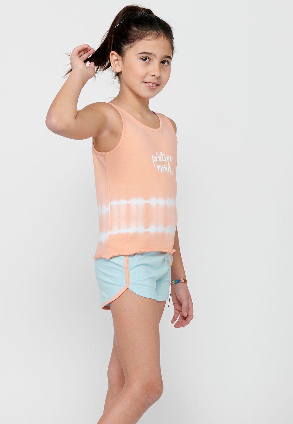 Pack of top and shorts, the tank top and front print and shorts, adjusted at the waist with Multicolor elastic band for Girls 2