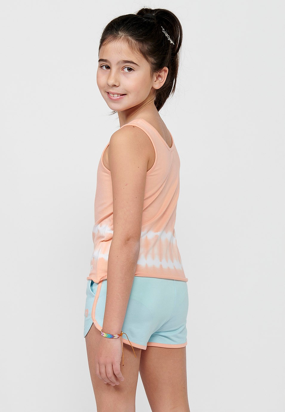Pack of top and shorts, the tank top and front print and shorts, adjusted at the waist with Multicolor elastic band for Girls 3