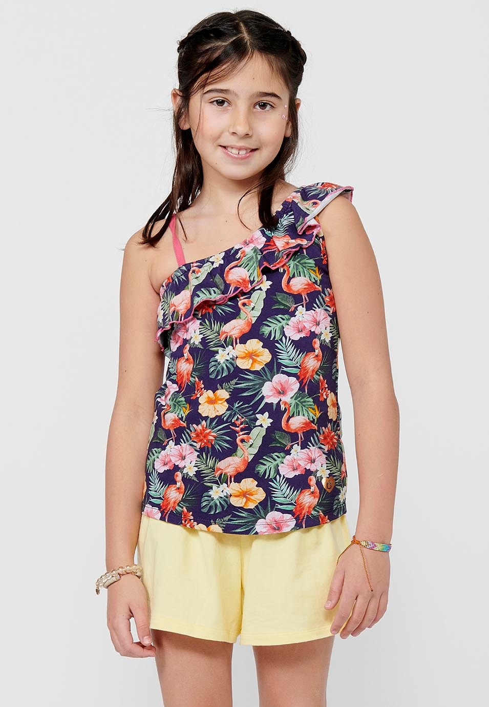 Pack de top y short. Camiseta de tirantes con volante y Estampado floral y Pantalón corto con cintura engomada de Color Multicolor para Niña 3