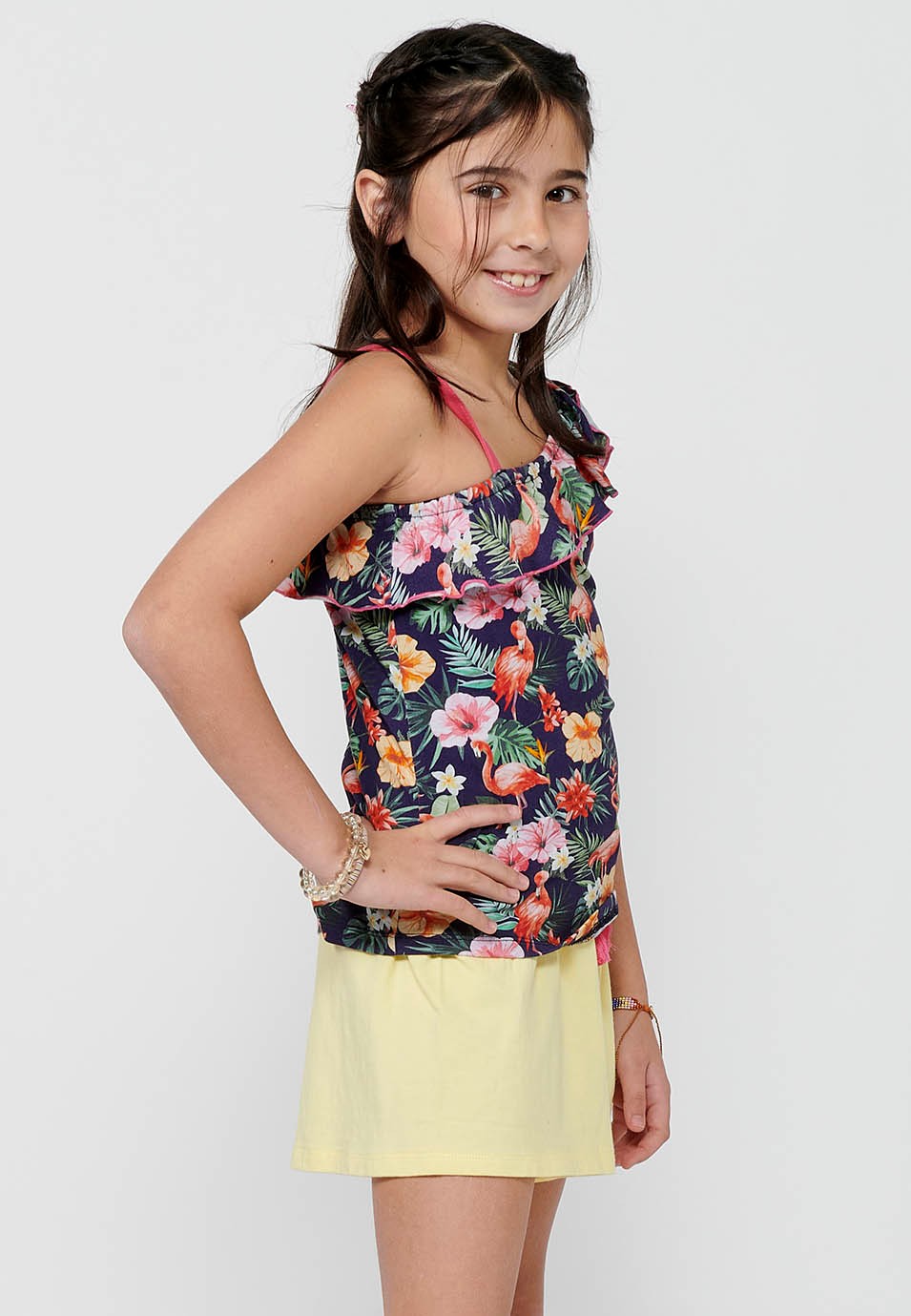 Pack de top y short. Camiseta de tirantes con volante y Estampado floral y Pantalón corto con cintura engomada de Color Multicolor para Niña 1