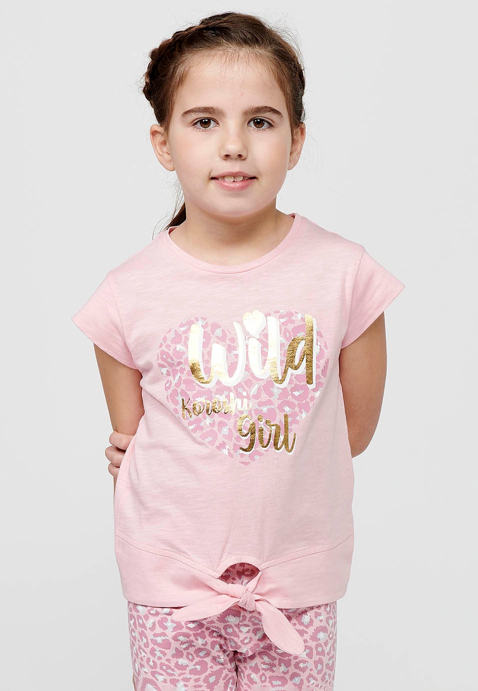 Pack haut et short. T-shirt à manches courtes avec imprimé et détail sur le devant et short à imprimé animal rose pour Fille 1