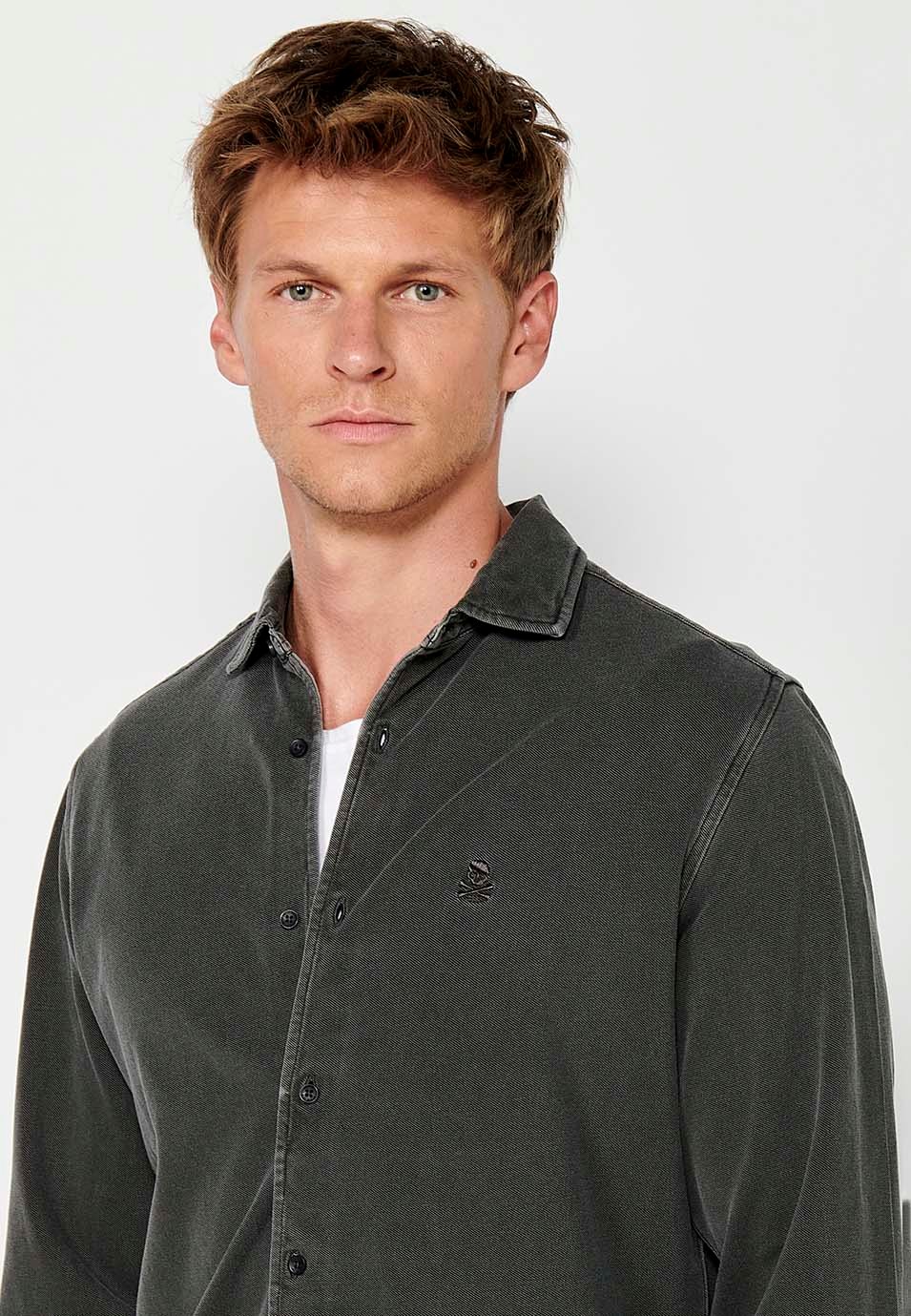 Camisa de manga larga de Algodón con Cierre delantero con botones color Antracita para Hombre