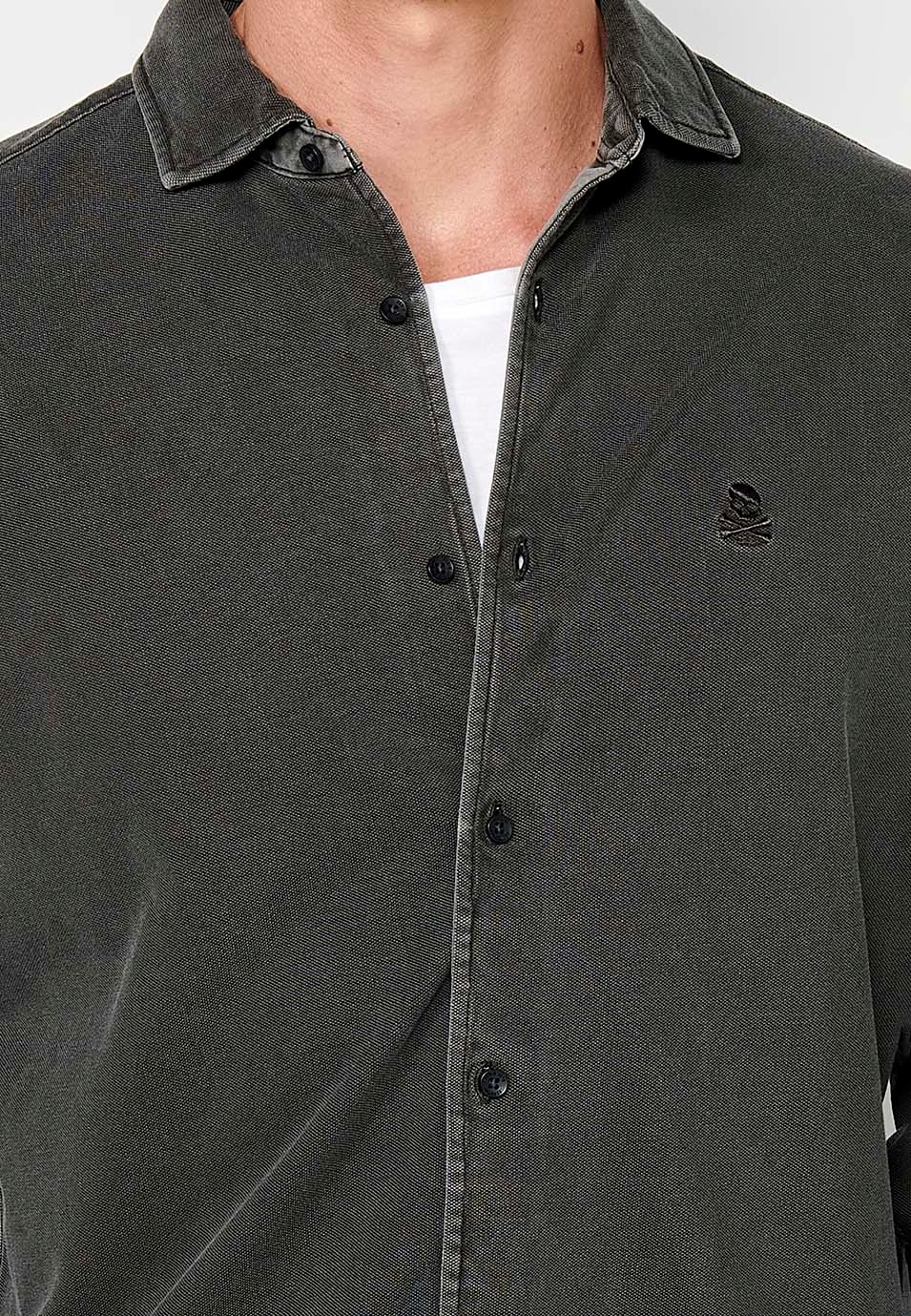 Camisa de manga larga de Algodón con Cierre delantero con botones color Antracita para Hombre