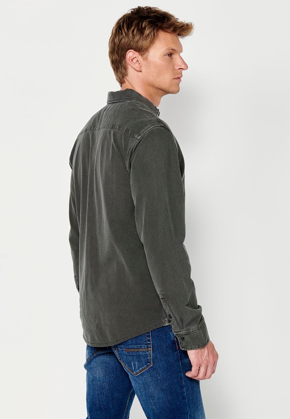 Camisa de manga larga de Algodón con Cierre delantero con botones color Antracita para Hombre