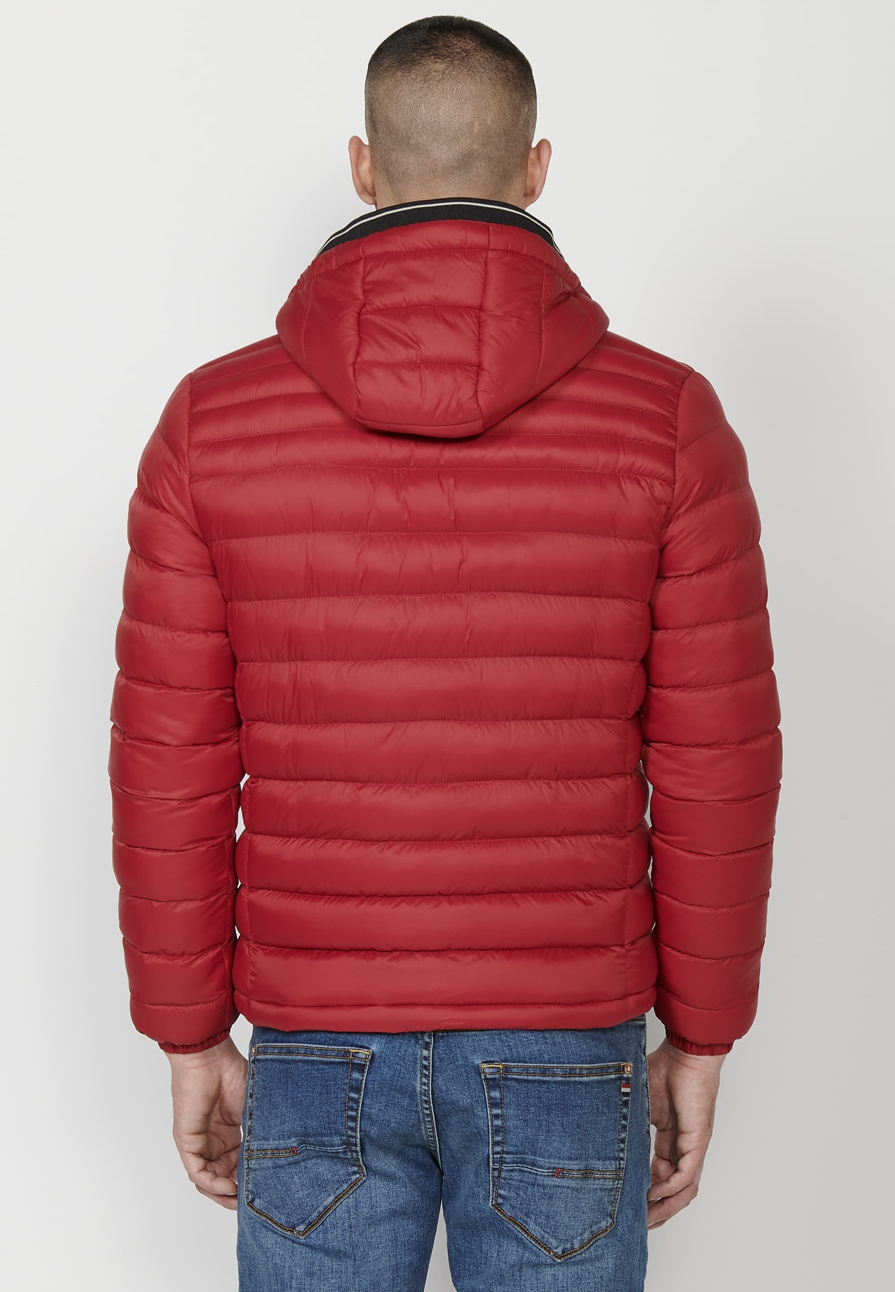 Chaqueta Cazadora acolchada con Cuello con capucha y Cierre delantero con cremallera y Bolsillos color Rojo para Hombre