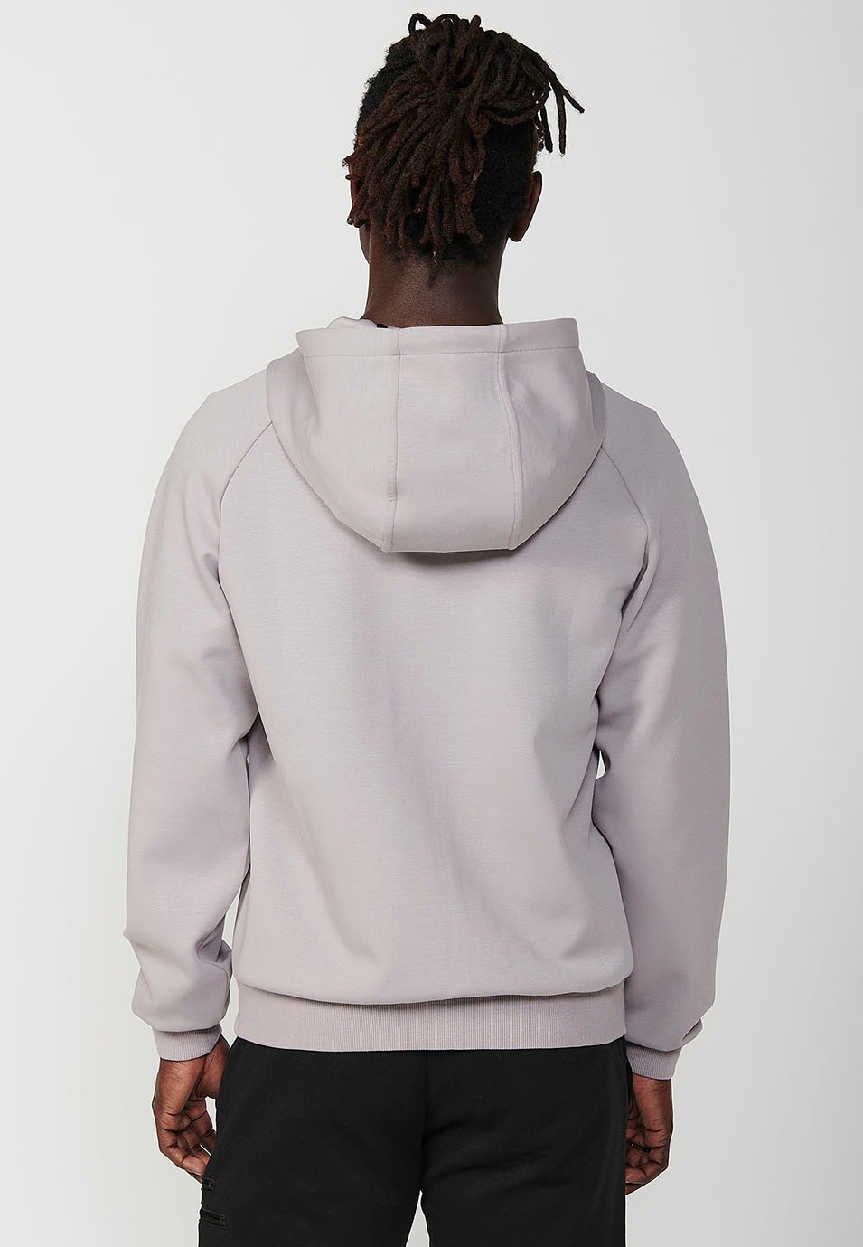 Chaqueta de manga larga con cuello y capucha con cierre delantero y cremallera con bolsillos para hombre de color gris