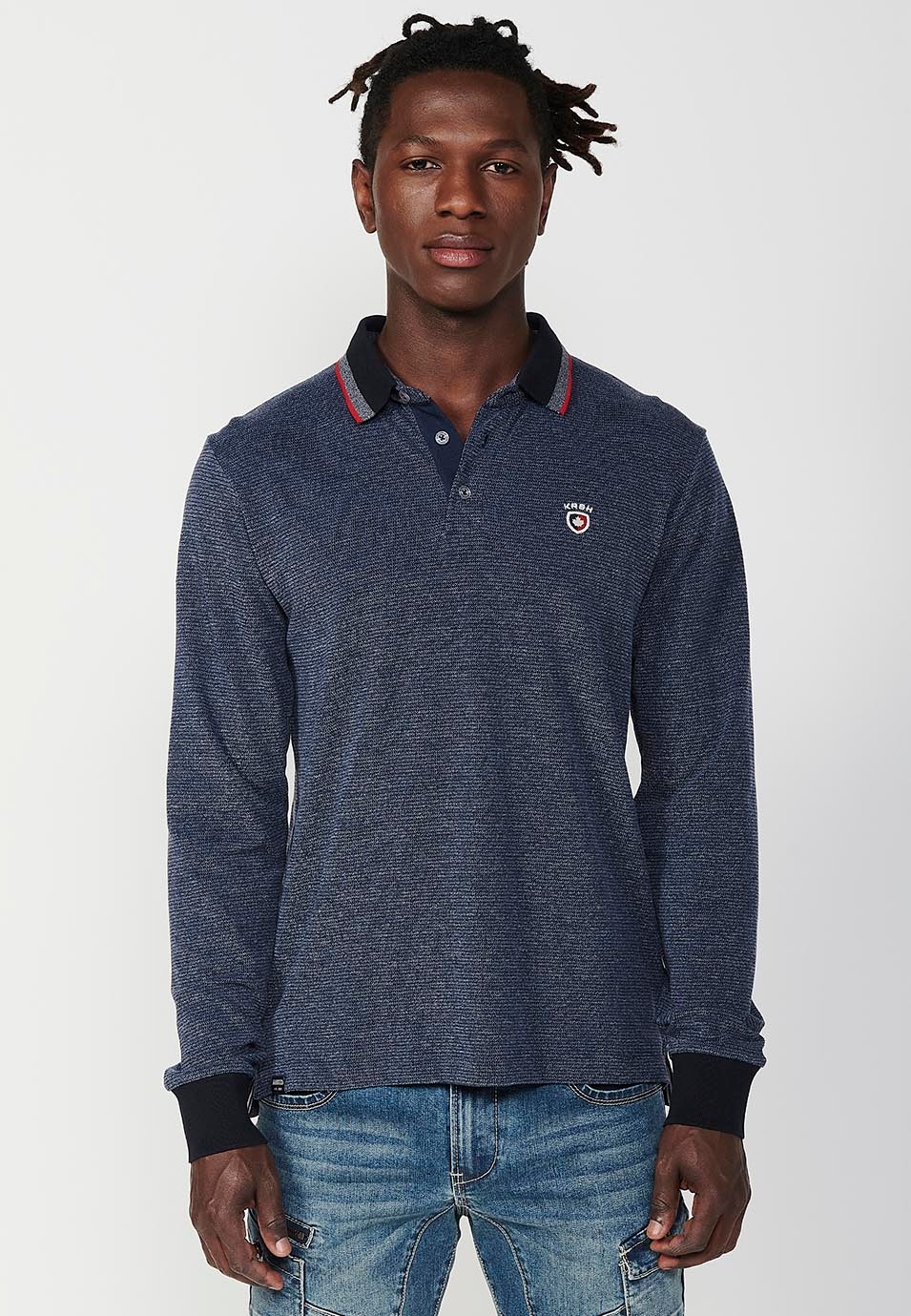 Polo de manga larga de Cuello camisero color Navy para Hombre