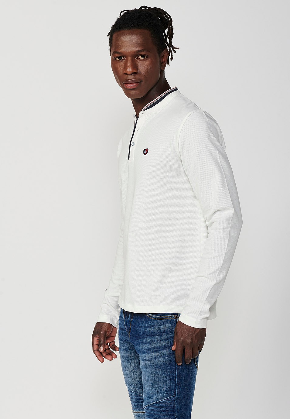 Polo de manga larga de Algodón con Cuello redondo con abertura abotonada color Crudo para Hombre