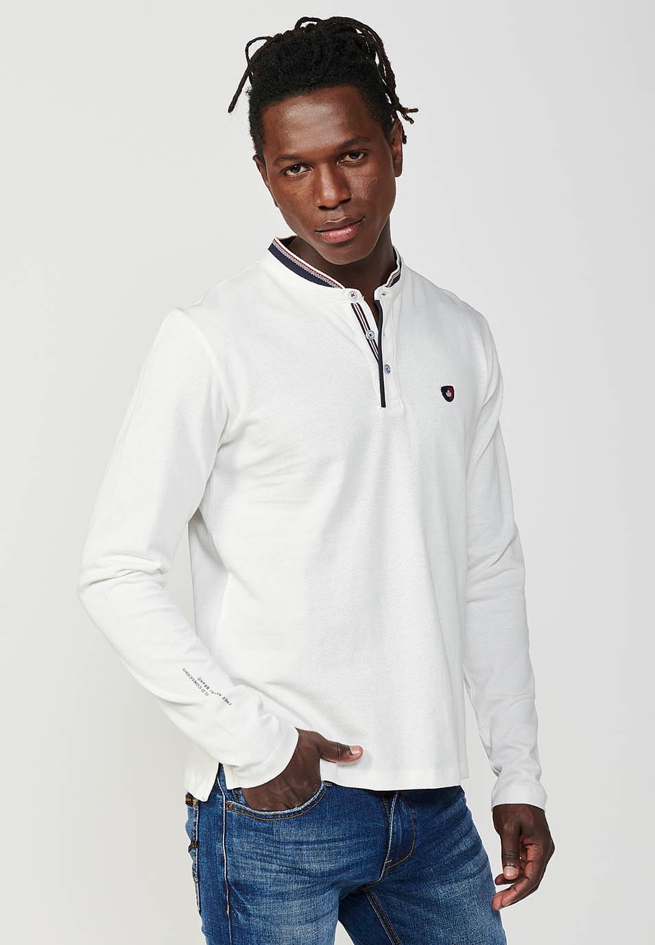 Polo de manga larga de Algodón con Cuello redondo con abertura abotonada color Crudo para Hombre
