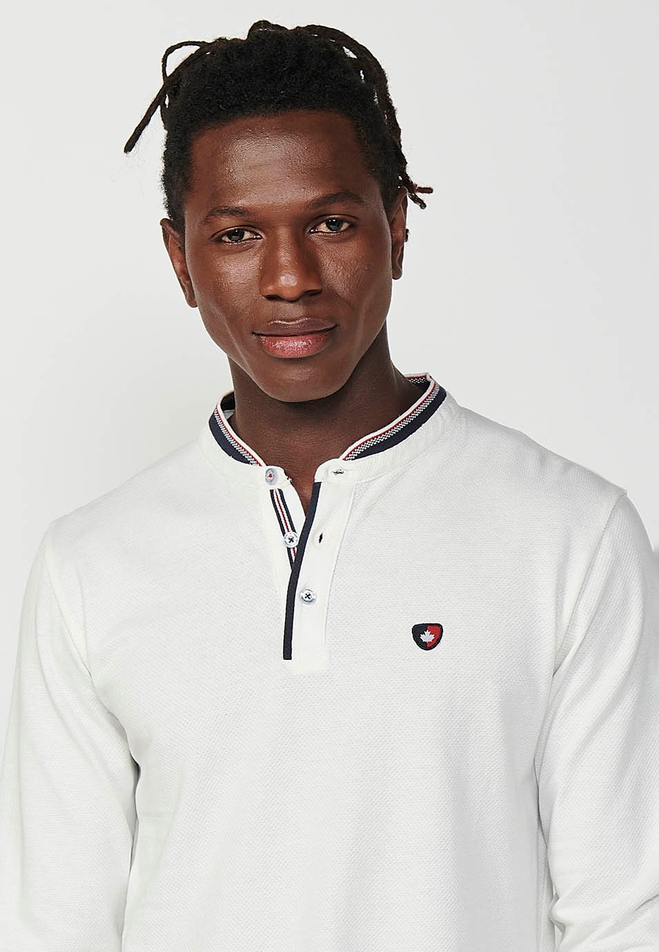 Polo de manga larga de Algodón con Cuello redondo con abertura abotonada color Crudo para Hombre