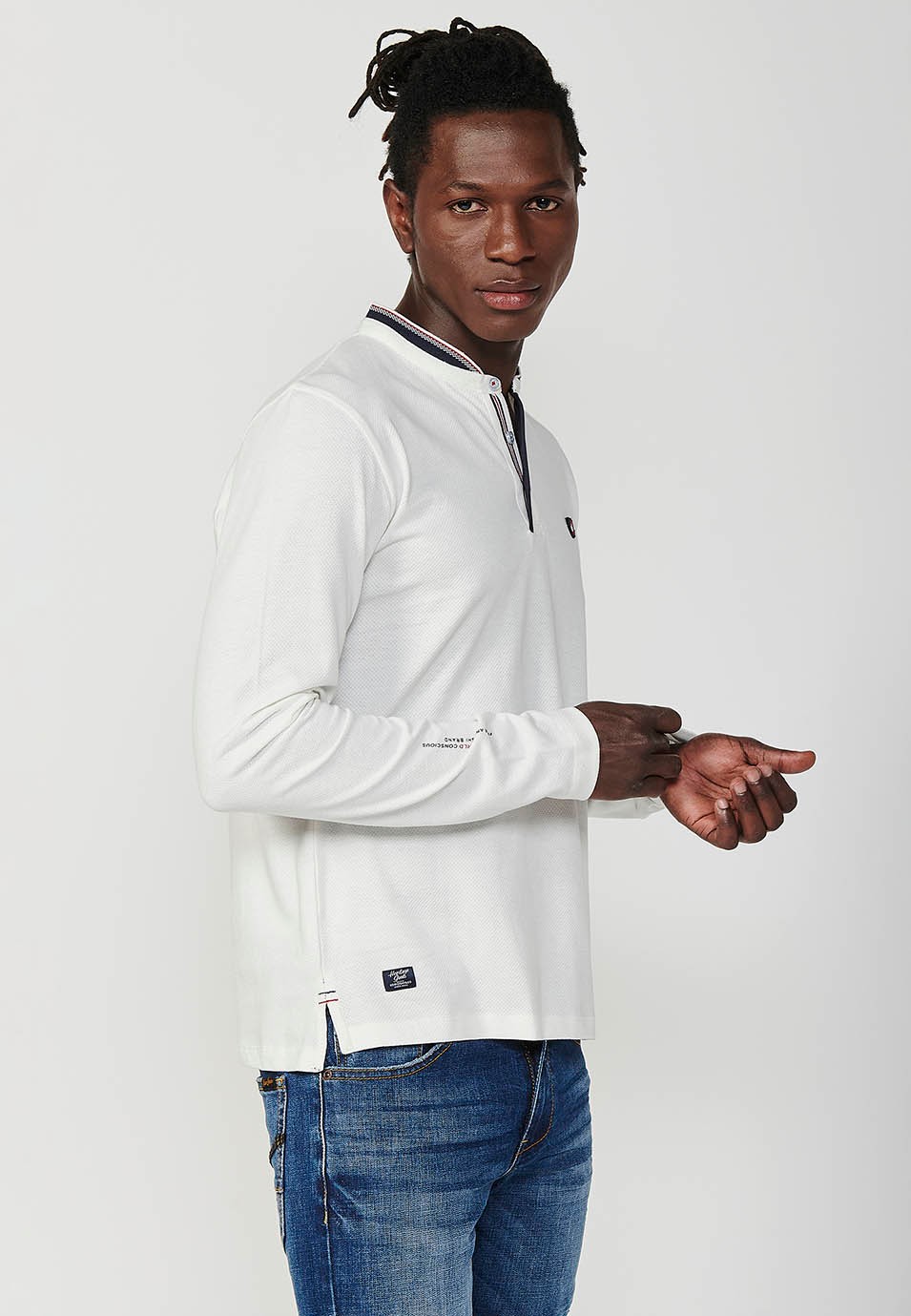 Polo de manga larga de Algodón con Cuello redondo con abertura abotonada color Crudo para Hombre
