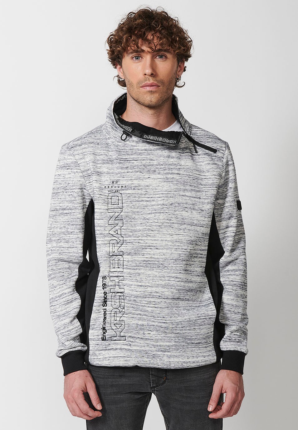 Sudadera de manga larga y cuello alto con cremallera para hombre de color gris