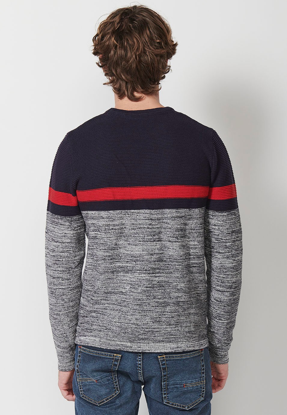 Jersey tricot de cuello redondo con franja en el pecho en tres colores para hombre de color navy 1