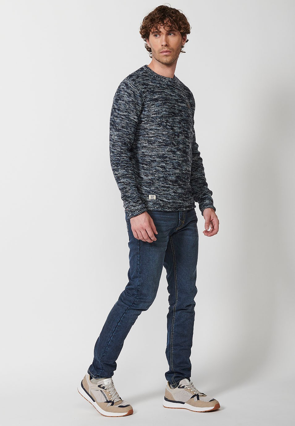 Jersey tricot con cuello redondo para hombre de color navy