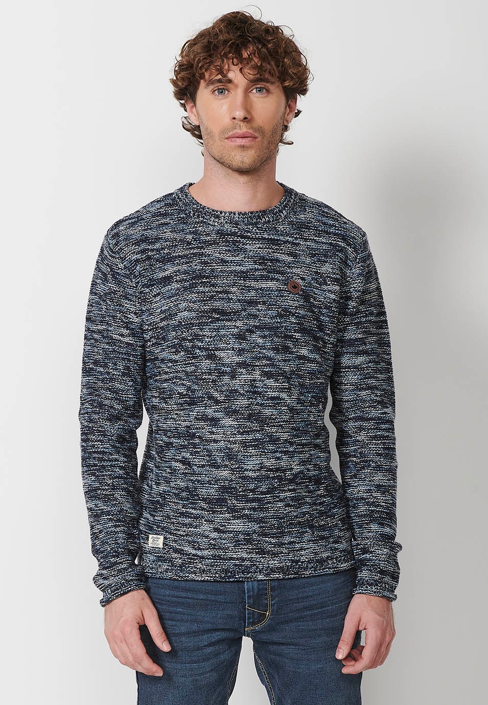 Jersey tricot con cuello redondo para hombre de color navy
