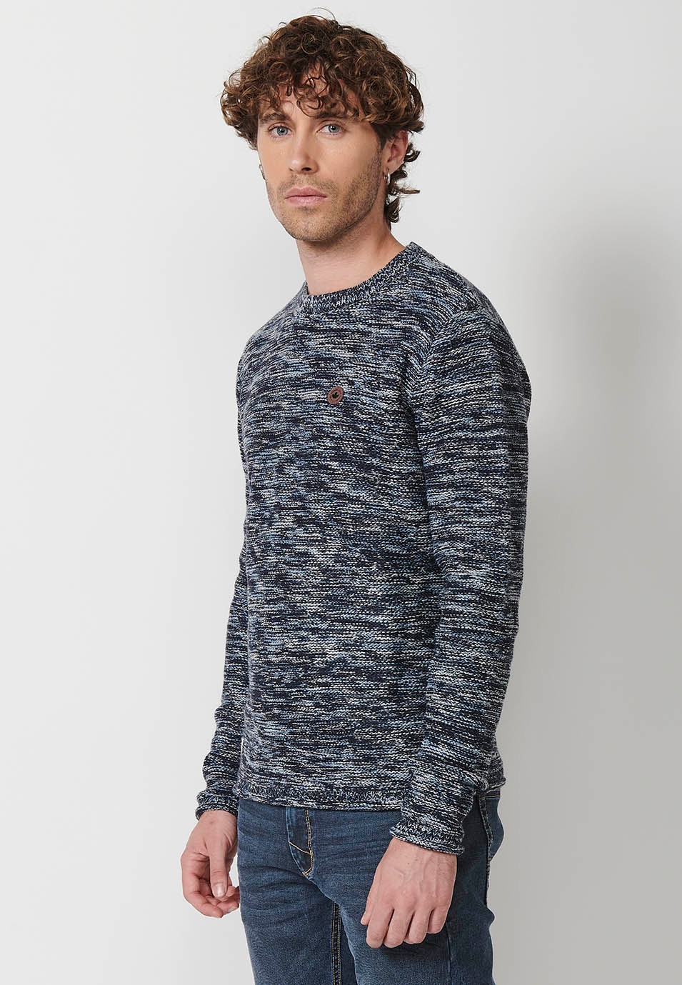 Jersey tricot con cuello redondo para hombre de color navy