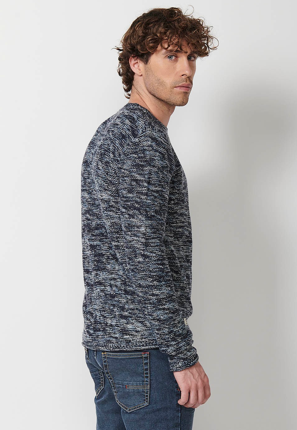 Jersey tricot con cuello redondo para hombre de color navy