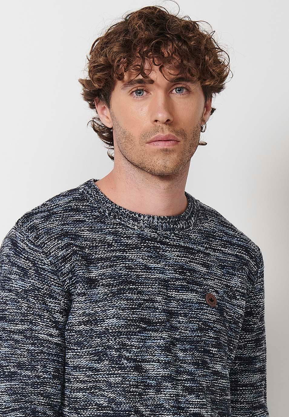 Jersey tricot con cuello redondo para hombre de color navy