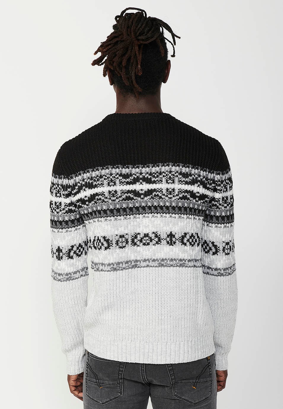 Jersey tricot de manga larga y acabado en rib con cuello redondo para hombre de color negro