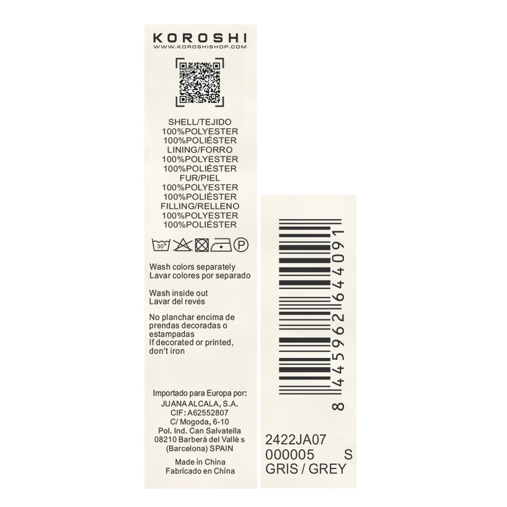 Abrigo Parka acolchada corta de Cuello alto con Cierre delantero con cremallera y Bolsillos de color Gris para Mujer