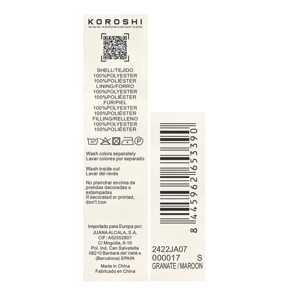 Parka acolchada corta con cuello alto y cierre delantero con cremallera y bolsillos de color rojo para mujer.