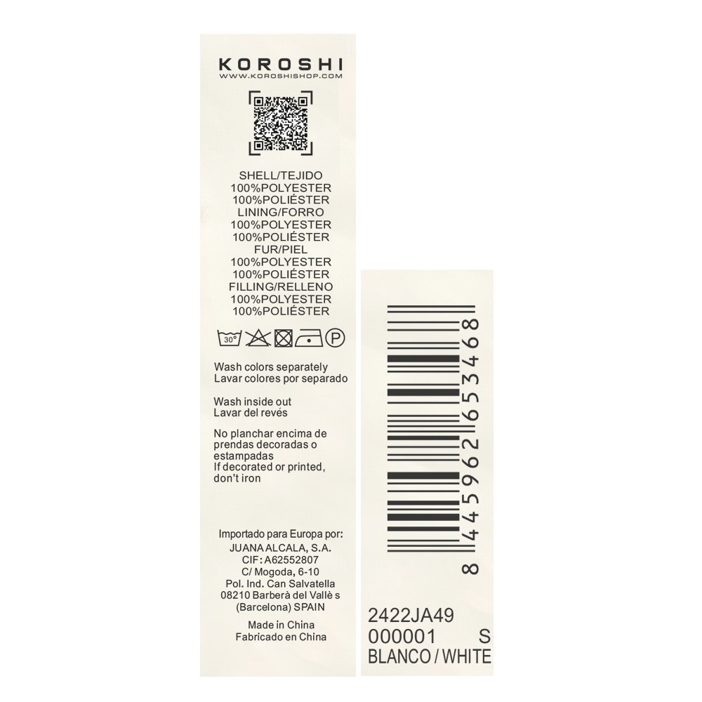 Chaqueta acolchada con cuello con capucha con pelo sintético y cierre delantero con cremallera para mujer de color blanco