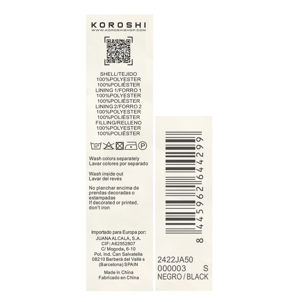 Chaqueta acolchada con cuello y capucha con cierre delantero y cremallera para mujer de color negro
