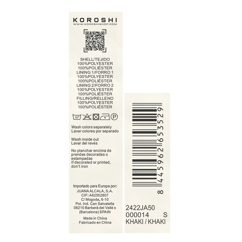 Chaqueta acolchada con cuello y capucha con cierre delantero y cremallera para mujer de color kaki