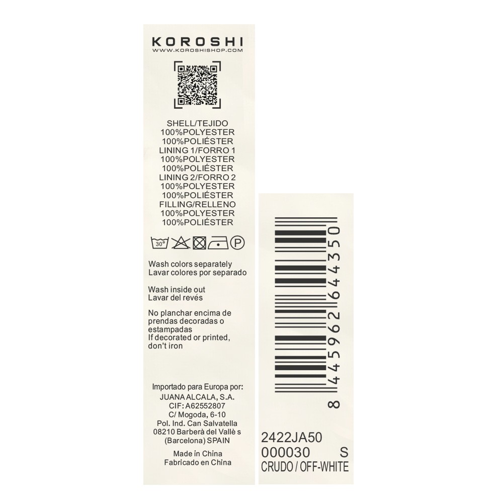 Chaqueta acolchada con cuello y capucha con cierre delantero y cremallera para mujer de color crudo